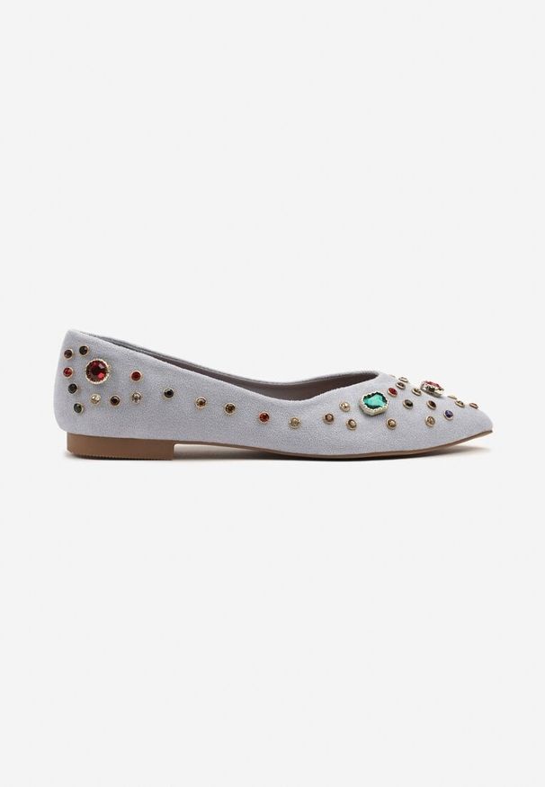 Renee - Niebieskie Balerinki z Ozdobnymi Kamykami Ulirella. Okazja: na co dzień, na ślub cywilny, na wesele. Kolor: niebieski. Materiał: jeans. Styl: elegancki, casual