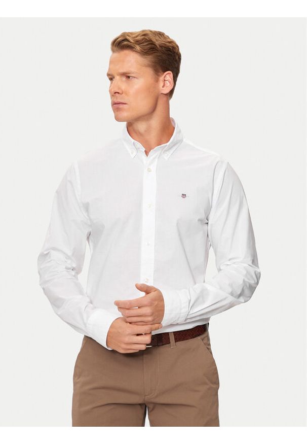 GANT - Gant Koszula Poplin 3000102 Biały Slim Fit. Kolor: biały. Materiał: bawełna