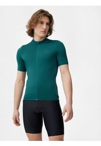 4f - Koszulka rowerowa szosowa męska. Kolor: zielony. Materiał: dzianina, materiał, skóra. Sport: kolarstwo, fitness