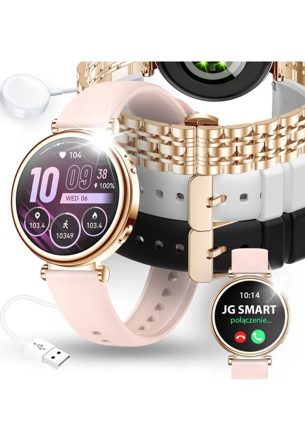 JG Smart - SMARTWATCH DAMSKI ZEGAREK POLSKIE MENU ROZMOWY POWIADOMIENIA SPORT 4 PASKI. Rodzaj zegarka: smartwatch. Styl: sportowy