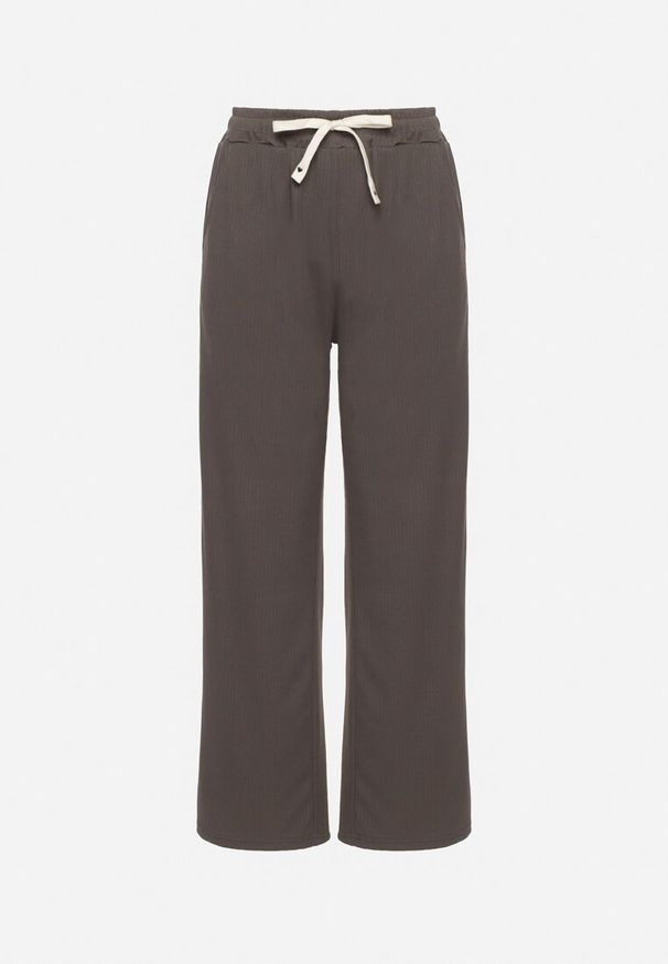 Born2be - Ciemnoszare Spodnie Dresowe z Gumką w Pasie i Szeroką Nogawką Mironia. Okazja: na co dzień. Kolor: szary. Materiał: dresówka. Styl: elegancki, casual
