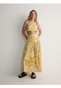 Reserved - Wzorzysta spódnica maxi - musztardowy. Kolor: żółty. Materiał: bawełna