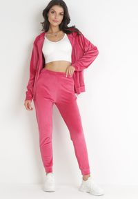 Born2be - Różowy Komplet Dresowy Welurowy w Cyrkonie Alersia. Kolor: różowy. Materiał: welur, dresówka. Wzór: aplikacja #5
