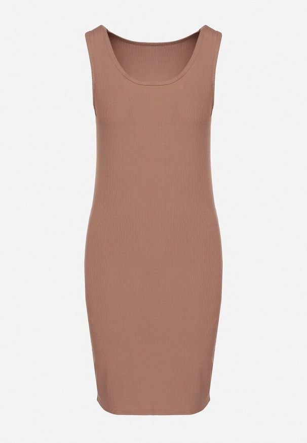 Born2be - Brązowa Dopasowana Sukienka z Bawełną Nerisave. Okazja: na co dzień. Kolor: brązowy. Materiał: bawełna. Typ sukienki: proste. Styl: klasyczny, casual, elegancki