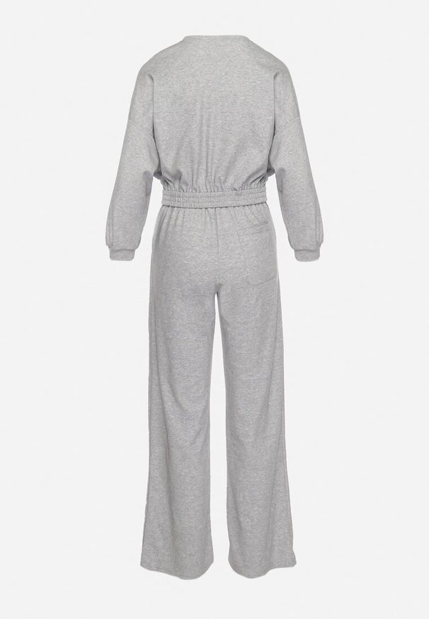 Born2be - Szary Komplet Bawełniany Spodnie Szerokie ze Sznurkiem w Pasie i Bluza ze Ściągaczami Urionne. Kolor: szary. Materiał: bawełna