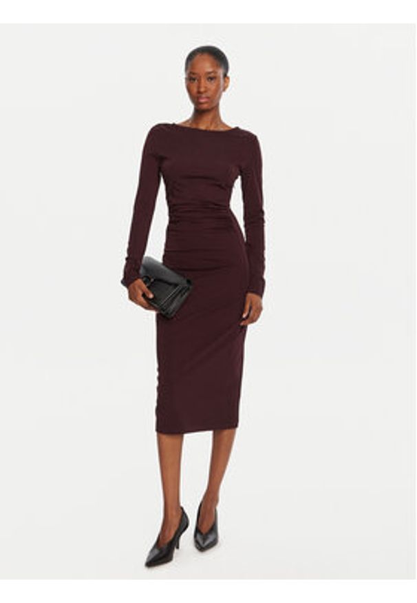 KAOS Sukienka koktajlowa Abiti RI1MA002 4005 Bordowy Slim Fit. Kolor: czerwony. Materiał: syntetyk, wiskoza. Styl: wizytowy