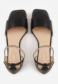 Renee - Czarne Eleganckie Sandały na Słupkowym Obcasie z Paskiem Wokół Kostki Aebella. Zapięcie: pasek. Kolor: czarny. Materiał: satyna. Obcas: na obcasie. Styl: elegancki. Wysokość obcasa: średni #2