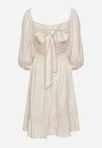 Born2be - Beżowa Rozkloszowana Sukienka z Wiskozą i Lnem z Gumką w Talii Falbanką i Podszewką Vilemia. Okazja: na co dzień. Kolor: beżowy. Materiał: len, wiskoza. Typ sukienki: rozkloszowane, proste. Styl: casual #5