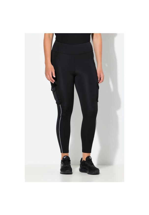 ULLA POPKEN - Damskie Legginsy sportowe kieszenie cargo materiał Powerstretch. Kolekcja: plus size. Kolor: czarny. Materiał: materiał, poliester, elastan