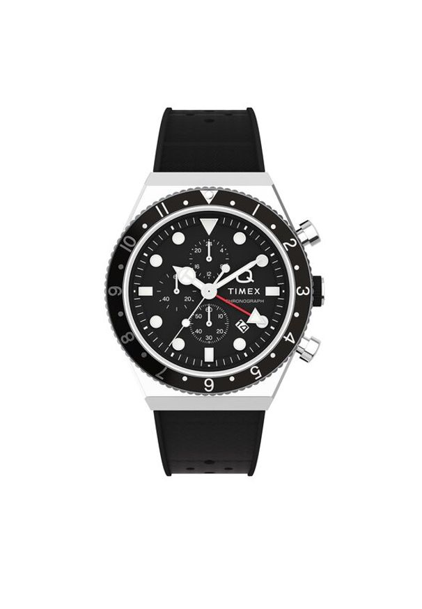 Timex Zegarek Q Timex Three Time Zone Chronograph TW2V70000 Czarny. Kolor: czarny. Materiał: syntetyk
