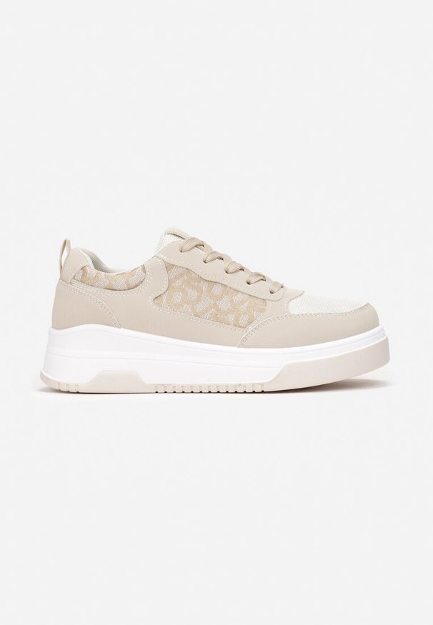 Born2be - Beżowe Sneakersy ze Wstawką Rhiain. Kolor: beżowy. Materiał: koronka. Szerokość cholewki: normalna