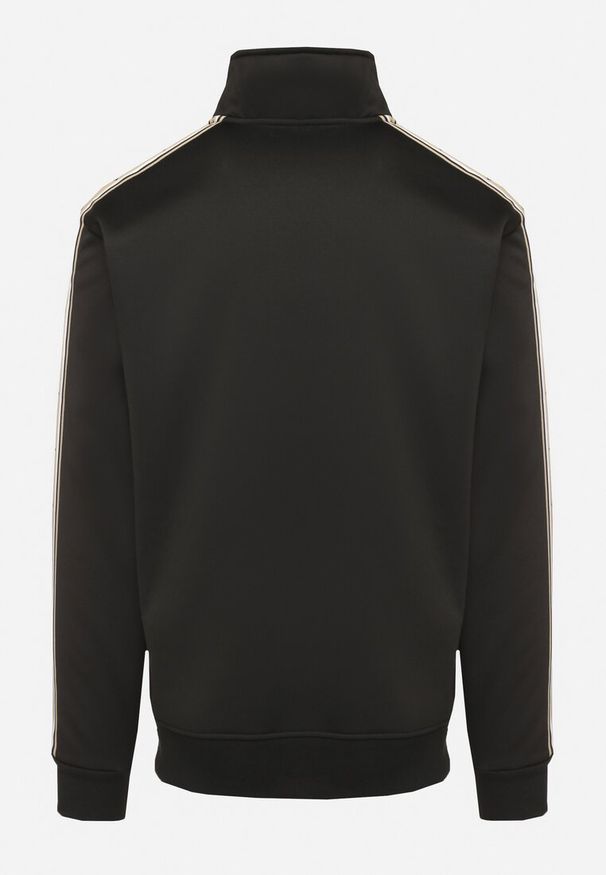 Born2be - Czarna Bluza z Ozdobnymi Paskami i Napisem Rinathra. Okazja: na co dzień. Kolor: czarny. Materiał: jeans. Wzór: napisy. Styl: klasyczny, casual