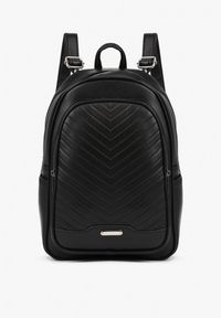 Born2be - Czarny Duży Plecak Zdobiony Pikowanymi Przeszyciami Pasilenna. Kolor: czarny. Wzór: aplikacja. Styl: elegancki, casual