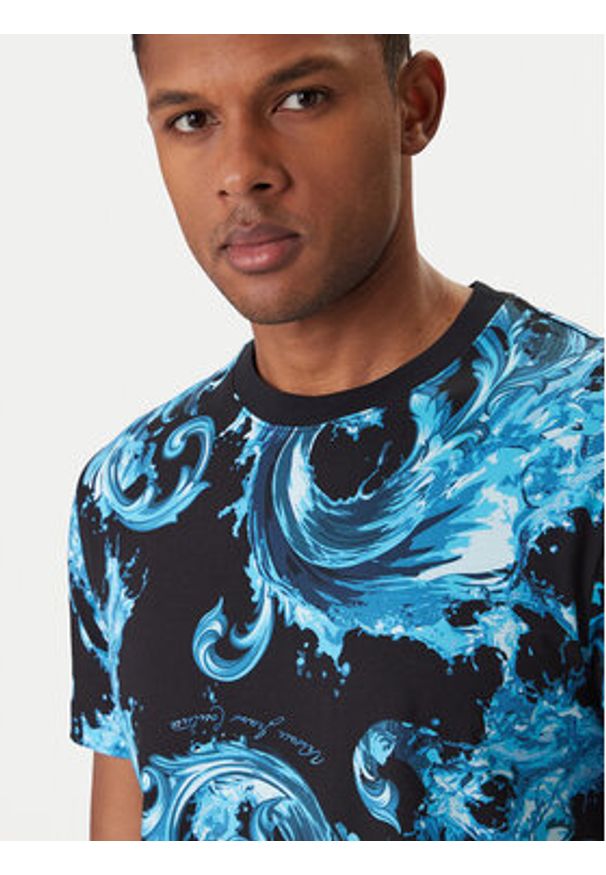Versace Jeans Couture T-Shirt 80GAH6S0 JS543 Niebieski Regular Fit. Kolor: niebieski. Materiał: bawełna