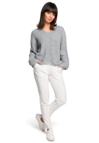 BE Knit - Sweter modnie asymetryczny z ciekawym splotem. Okazja: na co dzień. Materiał: jeans, akryl. Długość rękawa: długi rękaw. Długość: długie. Wzór: ze splotem. Styl: casual, elegancki #4