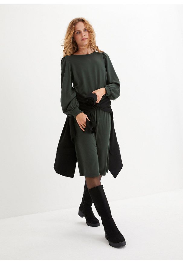 bonprix - Sukienka z dżerseju punto di roma. Kolor: zielony. Materiał: jersey