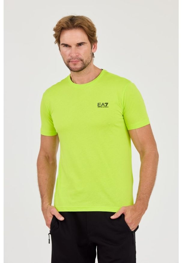 EA7 Emporio Armani - EA7 Neonowy męski t-shirt bawełniany, Rozmiar L. Kolor: zielony. Materiał: bawełna