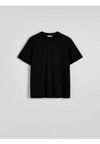 Reserved - T-shirt regular z merceryzowanej bawełny - czarny. Kolor: czarny. Materiał: bawełna
