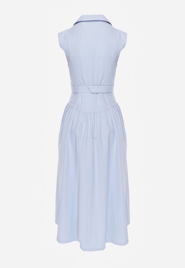 Born2be - Niebieska Koszulowa Sukienka Bez Rękawów z Wiskozy i Bawełny z Paskiem Suranon. Okazja: na co dzień. Kolor: niebieski. Materiał: wiskoza, bawełna. Długość rękawa: bez rękawów. Sezon: wiosna, lato. Typ sukienki: koszulowe. Styl: casual, klasyczny, elegancki