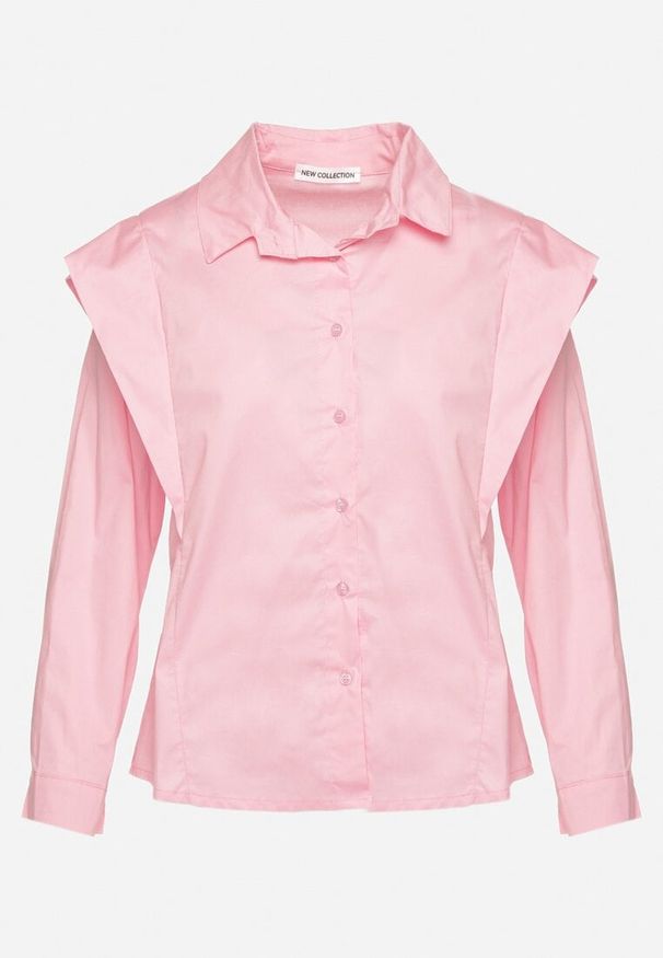 Born2be - Różowa Bawełniana Koszula z Ozdobnymi Ramionami Teladoria. Okazja: na co dzień. Kolor: różowy. Materiał: bawełna. Styl: elegancki, casual