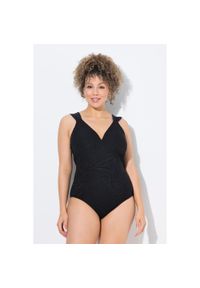 ULLA POPKEN - Damski Strój kąpielowy wiązanie tygrysia struktura miękkie miseczki. Kolekcja: plus size. Kolor: czarny. Materiał: poliester, elastan, poliamid, materiał