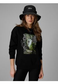 4f - 4F Bluza dresowa loose bez kaptura damska - czarna M. Okazja: na co dzień. Typ kołnierza: bez kaptura. Kolor: czarny. Materiał: dresówka. Styl: casual, sportowy #1