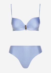 Renee - Niebieskie Bikini Majtki Figi i Biustonosz z Metaliczną Ozdobą Kinalenna. Kolor: niebieski. Wzór: aplikacja #4