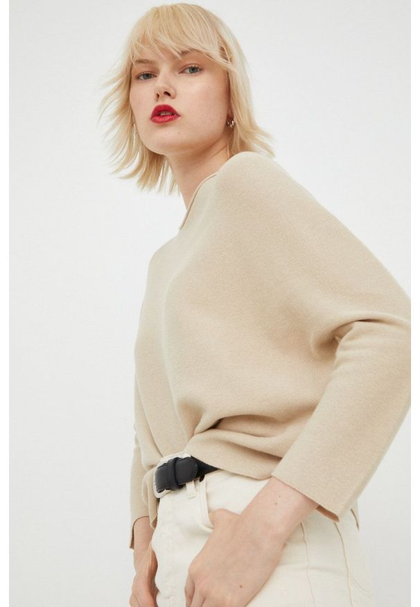 Drykorn sweter z domieszką kaszmiru damski kolor beżowy lekki. Kolor: beżowy. Materiał: kaszmir. Długość rękawa: długi rękaw. Długość: długie