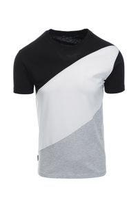 Ombre Clothing - T-shirt męski bawełniany trzykolorowy - czarny/szary melanż V3 S1627 - XL. Kolor: czarny. Materiał: bawełna. Wzór: melanż #3