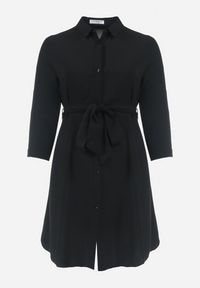 Born2be - Czarna Rozkloszowana Mini Sukienka Zapinana na Guziki z Materiałowym Paskiem Vleco. Kolor: czarny. Materiał: materiał. Długość: mini #7