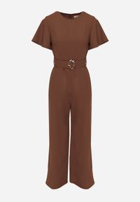 Renee - Brązowy Kombinezon VICES Ozdobiony Paskiem i Klamrą o Nieregularnym Kształcie Metilaeno. Kolor: brązowy. Wzór: aplikacja #8