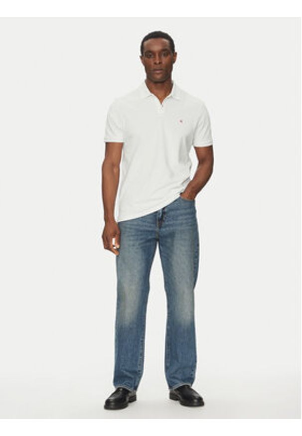 Calvin Klein Jeans Polo LV040EM269 Biały Regular Fit. Typ kołnierza: polo. Kolor: biały. Materiał: bawełna
