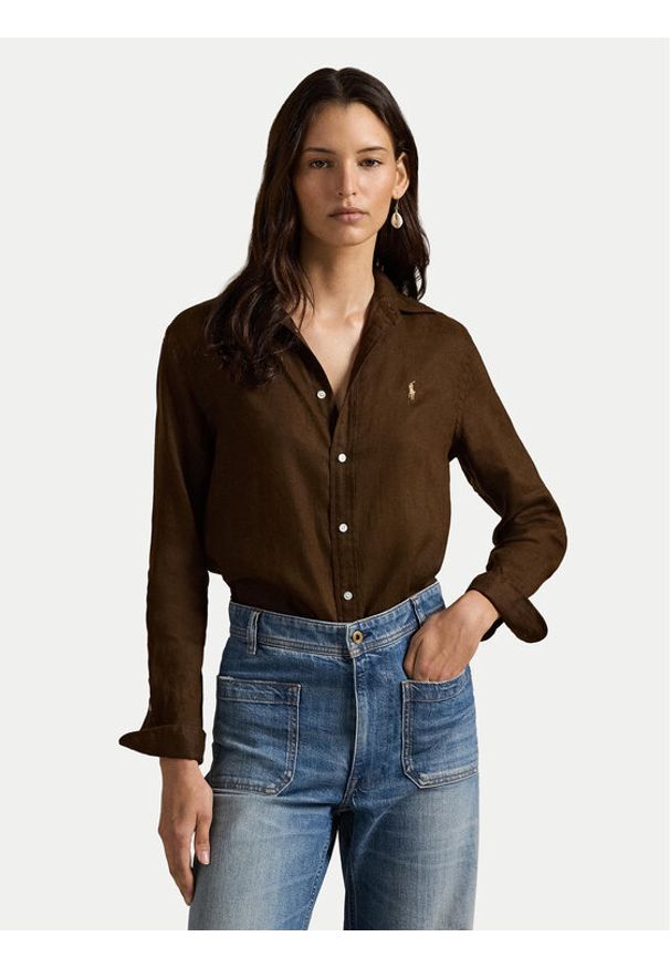 Polo Ralph Lauren Koszula 211970730508 Brązowy Regular Fit. Typ kołnierza: polo. Kolor: brązowy. Materiał: len