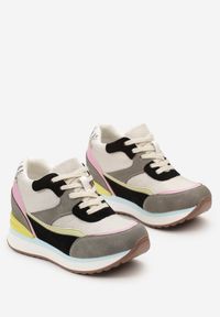 Born2be - Szare Sneakersy z Kolorowymi Wstawkami na Ukrytym Koturnie Eirlys. Kolor: szary. Wzór: kolorowy. Obcas: na koturnie #6