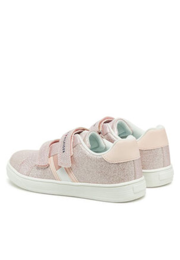 TOMMY HILFIGER - Tommy Hilfiger Sneakersy Flag Low Cut Velcro Sneaker T1A9-33725-0745 S Różowy. Kolor: różowy. Materiał: skóra