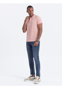 Ombre Clothing - Koszulka polo z dzianiny pique - jasnoróżowa V5 S1746 - XL. Typ kołnierza: polo. Kolor: różowy. Materiał: dzianina. Wzór: haft #4