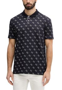 Guess - GUESS Granatowa męska koszulka polo w monogram 4G Jacquard, Rozmiar M. Okazja: na co dzień. Typ kołnierza: polo. Kolor: niebieski. Styl: elegancki, casual, klasyczny #3
