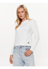 Calvin Klein Jeans Bluzka J20J221596 Biały Slim Fit. Kolor: biały. Materiał: bawełna