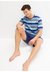 bonprix - Piżama z krótkimi spodniami (2 części). Kolor: niebieski. Długość: krótkie. Wzór: paski #1
