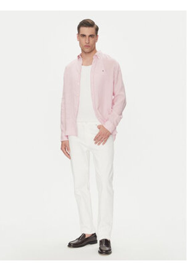 TOMMY HILFIGER - Tommy Hilfiger Koszula MW0MW34602 Różowy Regular Fit. Kolor: różowy. Materiał: len