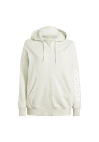 Adidas - Essentials Linear Full-Zip French Terry Hoodie (Plus Size). Typ kołnierza: kaptur. Kolekcja: plus size. Kolor: zielony. Materiał: dresówka