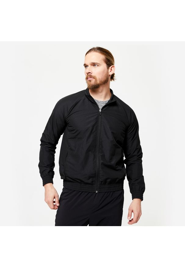 DOMYOS - Bluza na zamek męska Domyos fitness. Kolor: czarny. Materiał: materiał, tkanina, poliester, skóra. Sport: fitness
