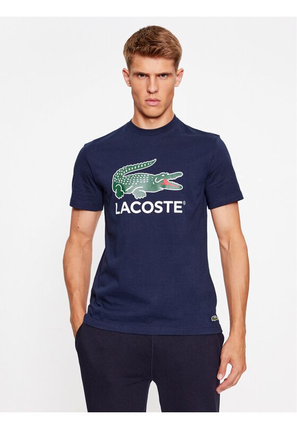 Lacoste T-Shirt TH1285 Granatowy Regular Fit. Kolor: niebieski. Materiał: bawełna