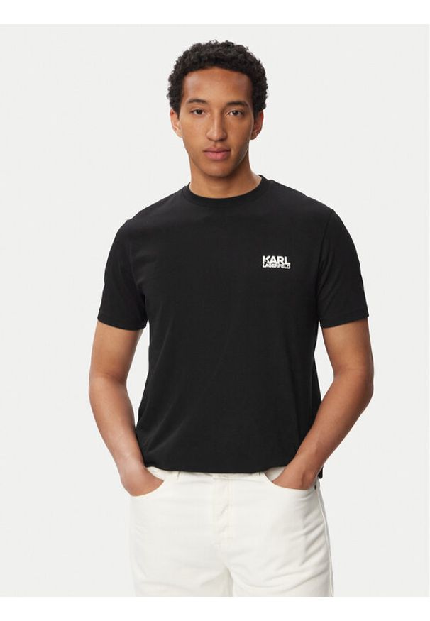 Karl Lagerfeld - KARL LAGERFELD T-Shirt 755781 563235 Czarny Regular Fit. Typ kołnierza: dekolt w karo. Kolor: czarny. Materiał: bawełna