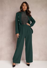 Renee - Ciemnozielone Szerokie Spodnie w Eleganckim Stylu Hanessame. Kolor: zielony. Styl: elegancki #3