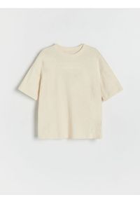 Reserved - Bawełniany t-shirt oversize - złamana biel. Materiał: bawełna