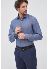 Calvin Klein Koszula bawełniana męska kolor granatowy slim z kołnierzykiem klasycznym. Typ kołnierza: kołnierzyk klasyczny. Kolor: niebieski. Materiał: bawełna. Styl: klasyczny