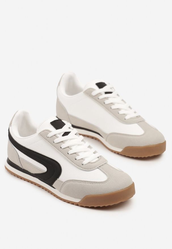 Renee - Biało-Szare Basicowe Sneakersy Ellimira. Okazja: na co dzień. Kolor: biały. Materiał: jeans