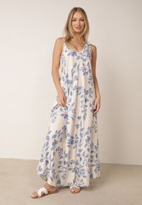 Born2be - Niebieska Rozkloszowana Sukienka z Wiskozy w Liściasty Wzór Hellica. Okazja: na co dzień. Kolor: niebieski. Materiał: wiskoza. Wzór: nadruk. Typ sukienki: proste, rozkloszowane. Styl: elegancki, casual, klasyczny #3