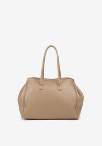 Renee - Beżowa Torebka Shopper z Dwoma Rączkami Ozdobiona Paskiem z Klamrą Remisse. Kolor: beżowy. Wzór: aplikacja. Styl: klasyczny, casual, elegancki. Rodzaj torebki: na ramię #4